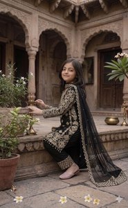 Black Embroidered <b>Indian</b> Pakistani Set for Women <b>Top</b> Bottom Dupatta Sequin Dress Wear Party Wedding - Product Image 2