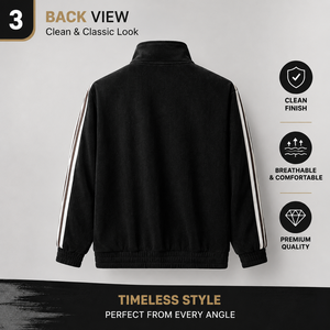 Unisex Autumn <b>Tracksuit</b> Set Black Corduroy Half-Zip Top With Stripes And Drawstring Pants Casual Wear For Adults - Product Image 2
