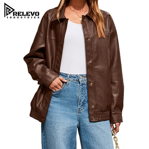 Customized <b>Men</b> Oversized Leather Winter Casual <b>Jacket</b> Dark Brown Zipper Front Drop Shoulder <b>Long</b> Sleeves - Product Image 1