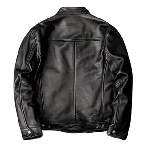 <b>Men's</b> Genuine <b>Leather</b> Motorcycle <b>Jacket</b> Stand Collar Zipper Closure Regular Fit Solid Black Moto Biker Style Autumn Wear - Product Image 2