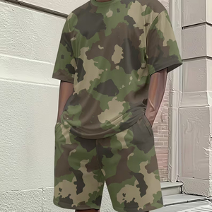Mens Matching Set Manufacturer 220 GSM Cotton T Shirt Cargo Shorts Oversized 2 Piece OEM ODM Bulk <b>Camouflage</b> - Product Image 3