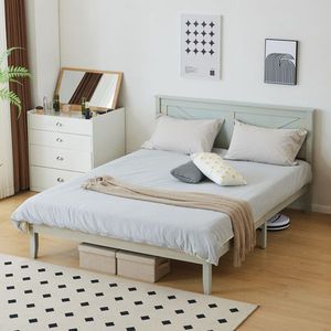 Full-Size Solid Wood <b>Platform</b> <b>Bed</b> <b>Frame</b> with Gray Wash Headboard - Product Image 5