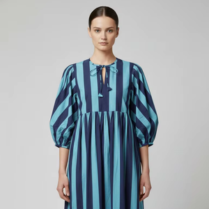 Vestido Mini de Algodón 100% con Estampado Floral Hecho a Mano, Manga 3/4, Estilo Bohemio, Cómodo para Uso Diario, Corte en A - Product Image 1