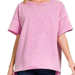 เสื้อยืดผู้หญิงไซส์ใหญ่ ล้างสีแบบแอซิดวอช โลโก้ OEM ตามสั่ง ผ้าฝ้าย 100% แขนสั้น ระบายอากาศ แห้งเร็ว สำหรับฤดูร้อน ขายส่ง - Product Image 3