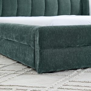 Letto matrimoniale imbottito con testiera in tessuto ciniglia spesso e piattaforma in legno massello - Product Image 6