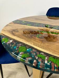 Modern River Moss Wooden <b>Dining</b> <b>Table</b> <b>Round</b> Solid Wood Epoxy Resin Art <b>Table</b> Natural <b>Walnut</b> Style for Home & Restaurant - Product Image 6