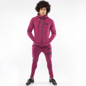 <b>Men</b>’s Burgundy Fleece Tracksuit Set | Full Zip Hooded <b>Jacket</b> & Slim Jogger Pants | Custom Wholesale Sportswear - Product Image 2