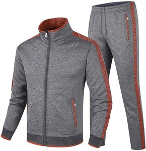 Survêtement gris bleu pour homme avec col montant zippé, vêtement de sport décontracté pour l'automne, mélange polyester-coton, coupe régulière - Product Image 2