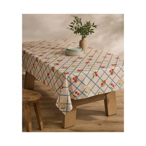 Premium Cherry Grid Print <b>Table</b> Cloth Cotton Dining <b>Table</b> <b>Cover</b> Custom Size Custom Weight Eco Friendly Indian Manufacturer - Product Image 1