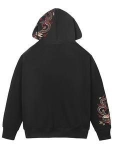 Sudadera con Capucha Negra para Hombre, Bordado de Dragón Chino, Corte Holgado, Manga Regular, Tejido de Algodón, Estilo Otoñal - Product Image 2