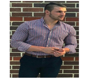 Men Plaid Pattern Woven Formal Shirt Long Sleeve Slim Fit Button <b>Down</b> Quick Dry Office Casual Style Comfortable Cotton Top - Product Image 1