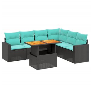 Ensemble de canapés de patio en polyrotin noir, 7 pièces avec coussins, meubles d'extérieur, style contemporain - Product Image 2