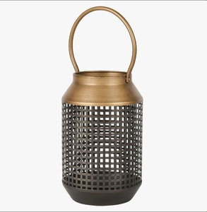 Lanterne à bougie en métal doré et noir - Porte-bougie suspendu industriel avec poignée pour la décoration intérieure, le jardin et la terrasse - Product Image 1