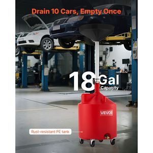 Serbatoio Portatile per Scarico Olio da 18 Galloni con Imbuto Regolabile per Riparazioni Auto e Scarico Fluidi Industriali, Ruote Incluse - Product Image 3