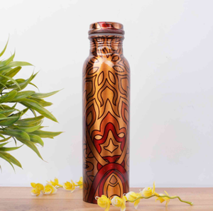 Bouteille d'eau en cuivre à motif vintage imprimé, qualité supérieure, récipient métallique sans joint, étanche, réutilisable, pour yoga, sport et fitness - Product Image 1