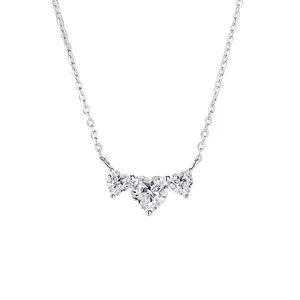 Elegante 925 estivo gioielli in argento sterling tre diamanti zirconi a forma di cuore collana pendente per donna