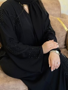 Elegant Black <b>Abaya</b> With Beaded Sleeve Detailing Long Sleeve Floor Length Modest Dress For <b>Women</b> Middle East <b>Abaya</b> Robe Dubai - Product Image 1
