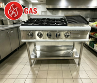 Kompor Gas Stainless Steel 4 Tungku Lepas Pasang dengan Panggangan Batu Lava dan Rak Penyimpanan, Bersertifikasi CE