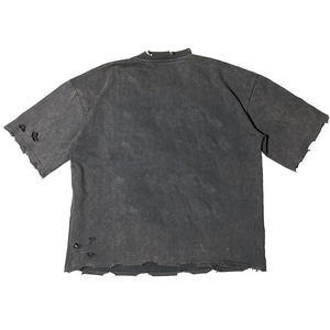 Camiseta de hombre con lavado ácido, estilo vintage, oversize, con rasgaduras, dobladillo irregular, desgastada, 2025, venta al por mayor, personalizada, de algodón, manga corta - Product Image 2
