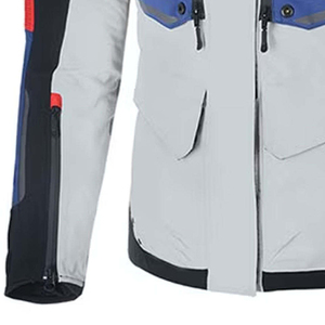 Blouson de moto pour homme, coupe-vent, toutes saisons, avec blocs de couleur, fermeture éclair intégrale, bleu, gris, noir, accents rouges - Product Image 6