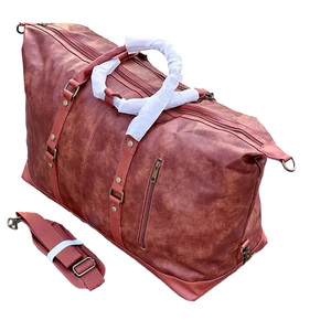 Leather <b>Duffel</b> <b>Bag</b> with Zipper Closure and Adjustable Straps for Travel Weekender Use - Product Image 4