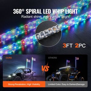 2 Pezzi Frusta Luminosa Impermeabile da 3 Piedi con Controllo APP RF, RGB a 360 Gradi, Effetto Inseguimento, 4a Generazione, Fruste LED Illuminanti per Fuoristrada - Product Image 2
