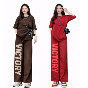 Conjunto Deportivo de 2 Piezas para Mujer, Estilo Casual, Camiseta Holgada y Pantalones Anchos, Ropa de Verano, Moda Urbana - Product Image 4