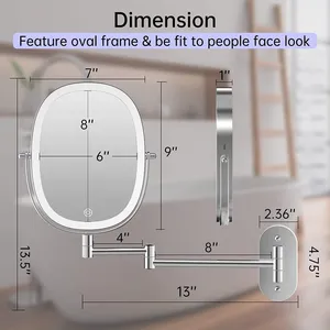 Oval Wall Mount Makeup Mirror With <b>Led</b> <b>Light</b> Stainless Steel Modern Bathroom Vanity Mirror For Home Decor - Product Image 2