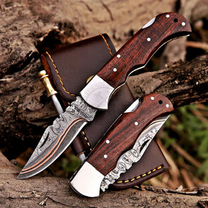 Hand Forged Unique Copper Damascus Folding Knife Steel Bolster Wood Bone Handle Custom Cu-Mai EDC Pocket Hunting Back <b>Lock</b> Knife - Product Image 5