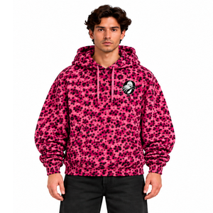 Hot Pink <b>Leopard</b> <b>Print</b> <b>Hoodie</b> Oversized Pullover Streetwear Sweatshirt Heavyweight Fleece Drawstring Casual Fashion Top - Product Image 1