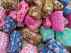 Beauty Cosmetic Pouches Cotton Textile Block Print <b>Makeup</b> Organizer Lightweight Women's Toiletry <b>Case</b> Zippered Lock <b>Makeup</b> Pouch - Product Image 1
