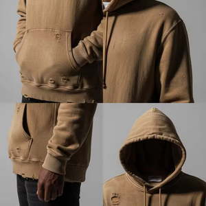 เสื้อฮู้ดดี้ทรงบ็อกซี่สำหรับผู้ชาย ผ้าฟลีซหนา 350 กรัม ทรงเข้ารูป แขนสั้นและกว้าง บุซับในป้องกันรอยยับ ผลิตจากผ้าฝ้ายผสม - Product Image 4