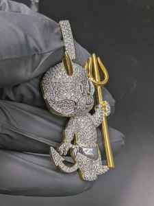 Colgante de Moissanita Iced Out con Diseño de Diablo, de Plata 925, Joyería Hip Hop, Joyería Bust Down para Raperos, Bicolor, para Hombre, para Fiestas - Product Image 4