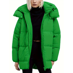 2026 High Quality OEM ODM <b>Women's</b> Long Hooded Puffer <b>Coat</b> Solid Color Zipper Closure Full Sleeve Winter Warm Thick Outerwear - Product Image 6