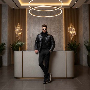 Chaqueta de Plumón de Lana de Color Personalizado de Lujo para Hombre, Chaqueta Impermeable con Cierre y Cuello Alto para Otoño - Product Image 6