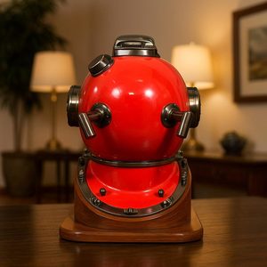 Casco de Buceo Rojo Estilo Vintage de Acero y Aluminio, Decorativo Náutico, para Hogar, Oficina, Bar, Restaurante, Hotel - Product Image 2