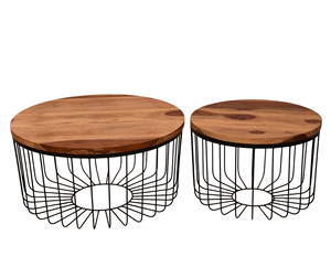 New Modern Solid Mango Wooden Round Shape Top Metal Frame With Storage <b>Nesting</b> <b>Set</b> Of 2 Living Room <b>Coffee</b> <b>Table</b> <b>Set</b> - Product Image 2