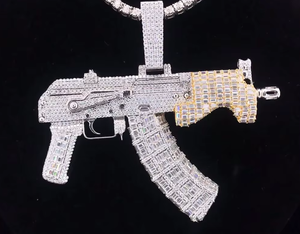 Pendentif personnalisé en alliage de moissanite serti de pierres, breloque pistolet en argent sterling plaqué or, micro-incrustation, bijoux hip-hop unisexe - Product Image 2