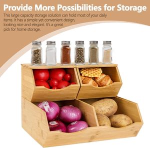 High Quality Elegant Eco-Friendly Set of 3 Pieces Bamboo Pantry Storage <b>Bins</b> Lid Organizer Rack Multipurpose Kitchen Counter - Product Image 3
