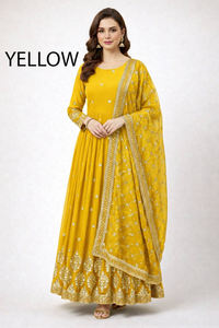 Conjunto de vestido de Bollywood para mujer, nueva ropa de fiesta, vestido de Georgette, secuencia de bordado pesado completo, trabajo Dupatta, venta al por mayor, Natural - Product Image 3