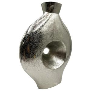 Compre en Línea Florero de Metal con Diseño Acanalado Hecho a Mano, Decoración de Mesa con Acabado Plateado, Floreros Modernos como Centro de Mesa para Accesorios del Hogar - Product Image 3