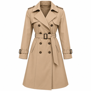 Gabardina Larga para Mujer al por Mayor, Personalizada, con Cinturón, Doble Botonadura, Clásica, de Moda, Prenda Exterior, OEM, Marca Privada - Product Image 3