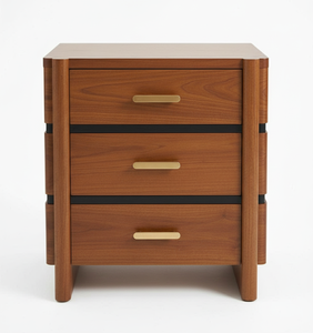 Table de chevet moderne et écologique en bois de manguier massif à 3 tiroirs, pliable, pour chambre à coucher, usage domestique - Product Image 1