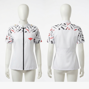 Camisa de Manga Corta con Cuello en V y Cierre para Hombre, Color Negro, con Logotipo Rojo en los Bolsillos, Ropa Casual de Invierno, de Lona, Secado Rápido, Transpirable y Ecológica - Product Image 6