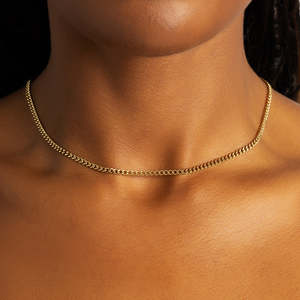 Collier chaîne cubaine minimaliste en or, en argent sterling 925 plaqué or jaune, pour hommes et femmes - Product Image 1