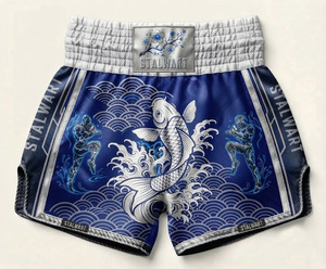 Shorts d'entraînement Muay Thai MMA Stalwart – Design Flamme Rouge, Or et Noir – Durables, Écologiques, Séchage Rapide, Protection Optimale, Personnalisables - Product Image 1