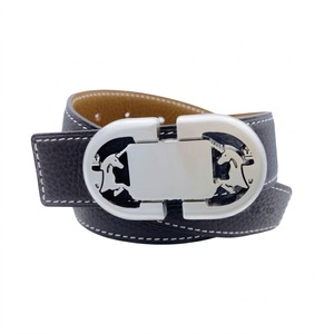 Ceinture équestre en cuir noir ODM, style bride de cheval argentée, sangle de taille - Product Image 2
