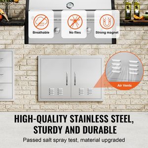 Porta Doppia per Cucina Esterna in Acciaio Inox 30W X 21H Pollici con Maniglie a Incasso e Verticali a Muro - Product Image 5