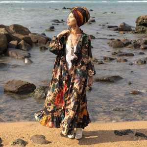 Robe de soirée moderne Tie Dye Summer Resort Wear Robe de soirée à la main Boho Beach Kaftan Kimono Robe Deep V Neck Bandeau Hot Trendy - Product Image 1