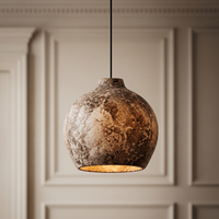 Lampe suspendue Morena de taille moyenne, minimaliste, en forme de tambour, avec pendentif sphérique texturé en céramique marron et culot LED E27, idéale comme lampe de chevet